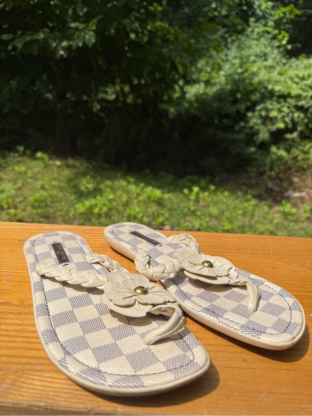 Louis Vuitton Damier Azure white Flower Flip Flops